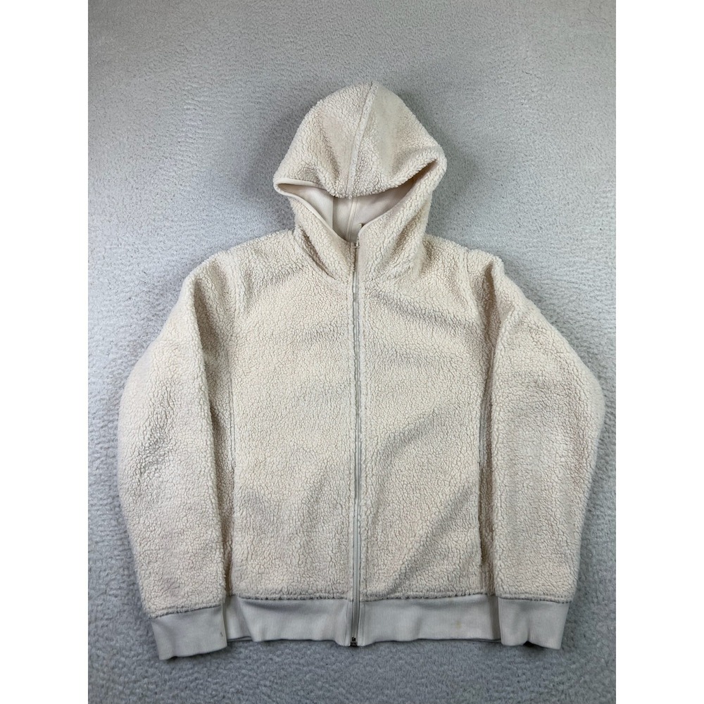 Uniqlo Hoodie Womens Large Beige Full Zip Sherpa Fleece Lined Jacket Winter Warm